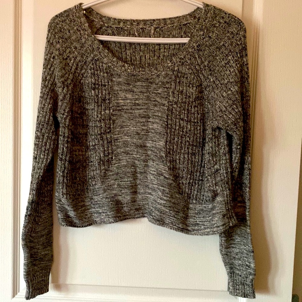 Dark grey crop top sweater.